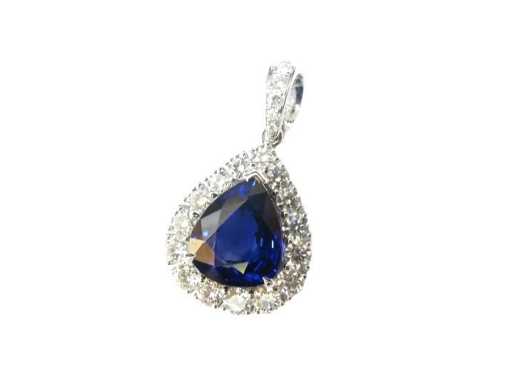 Pear-Shaped Royal Blue Sapphire & Diamond Pendant (GRS Certificate) - K.S. Sze & Sons