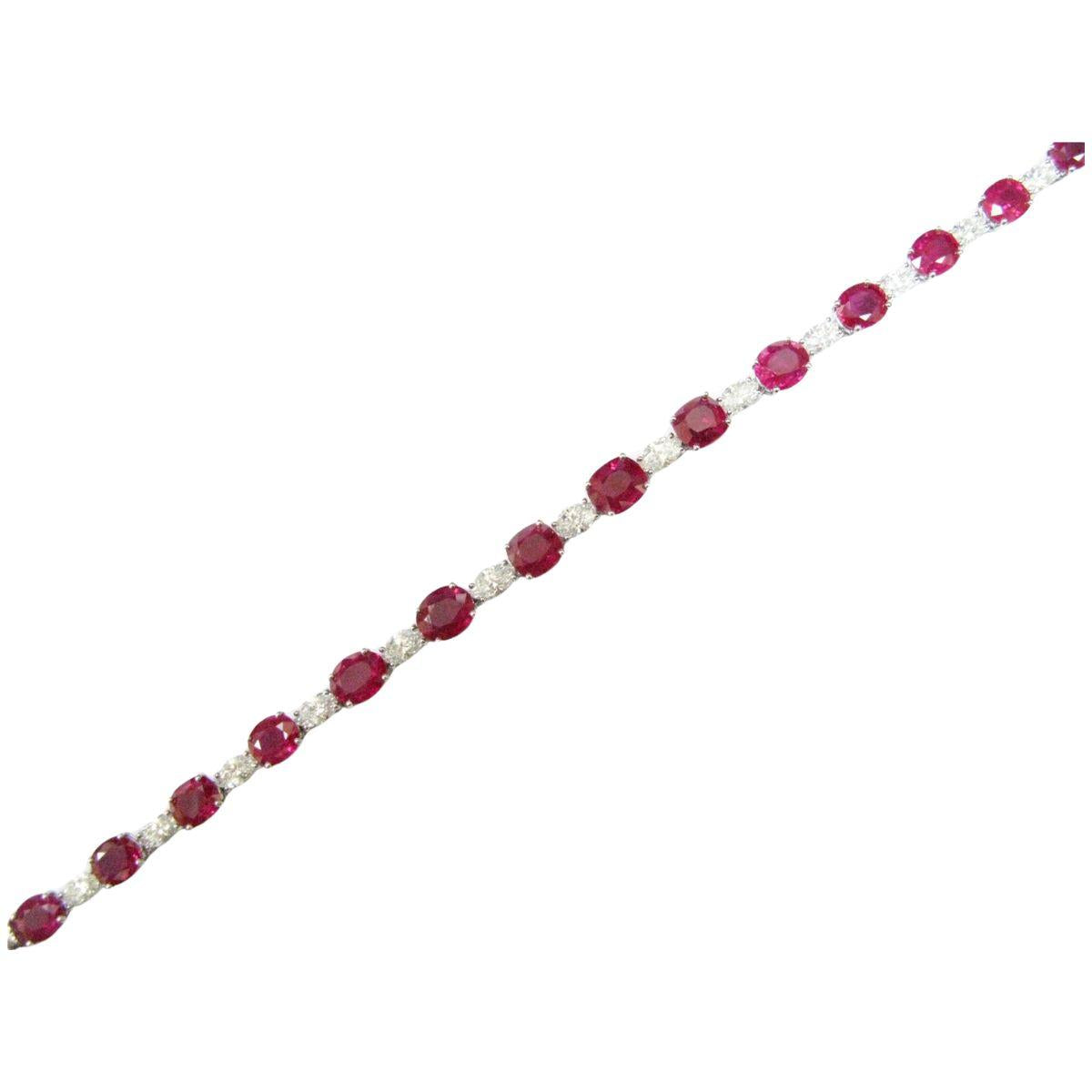 Platinum Oval & Cushion Shaped Ruby & Diamond Bracelet (GRS Certificate) - K.S. Sze & Sons