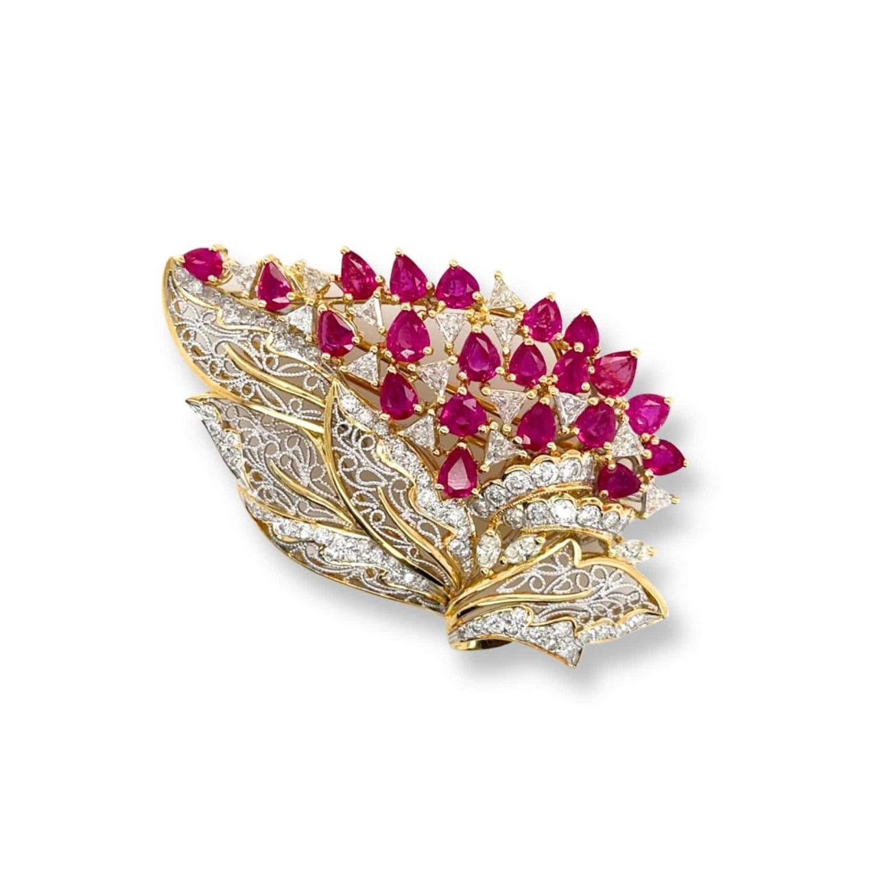 Ruby & Diamond Brooch - K.S. Sze & Sons