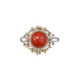 Coral & White Diamond Brooch