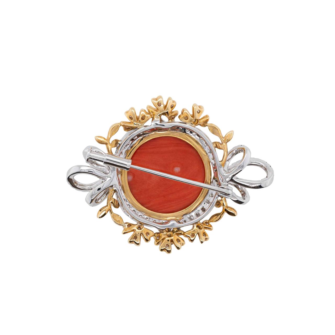 Coral & White Diamond Brooch - K.S. Sze & Sons