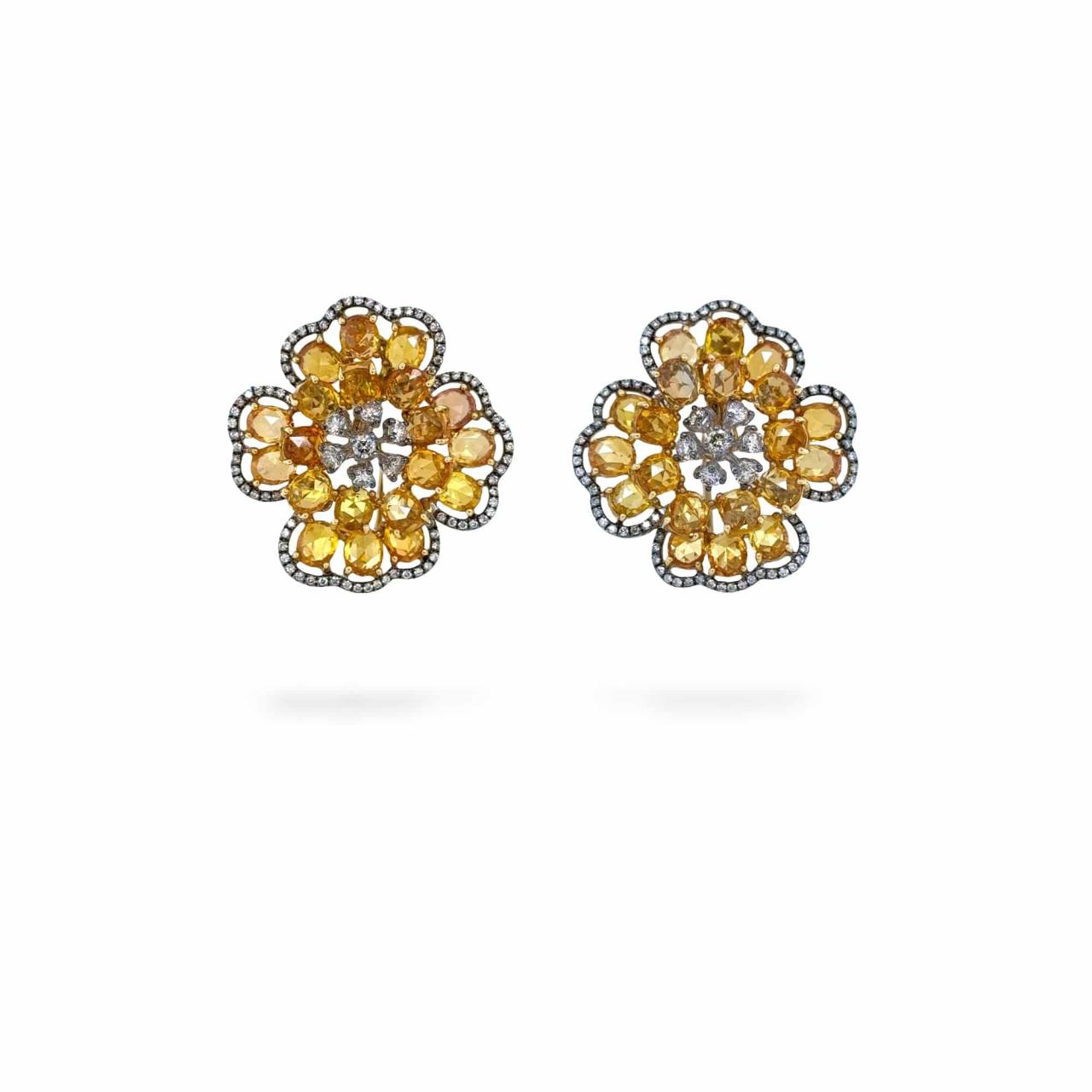 Yellow Sapphire & Diamond Floral Earrings - K.S. Sze & Sons