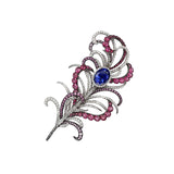 Tanzanite, Spinel, Sapphire & Diamond Feather Brooch