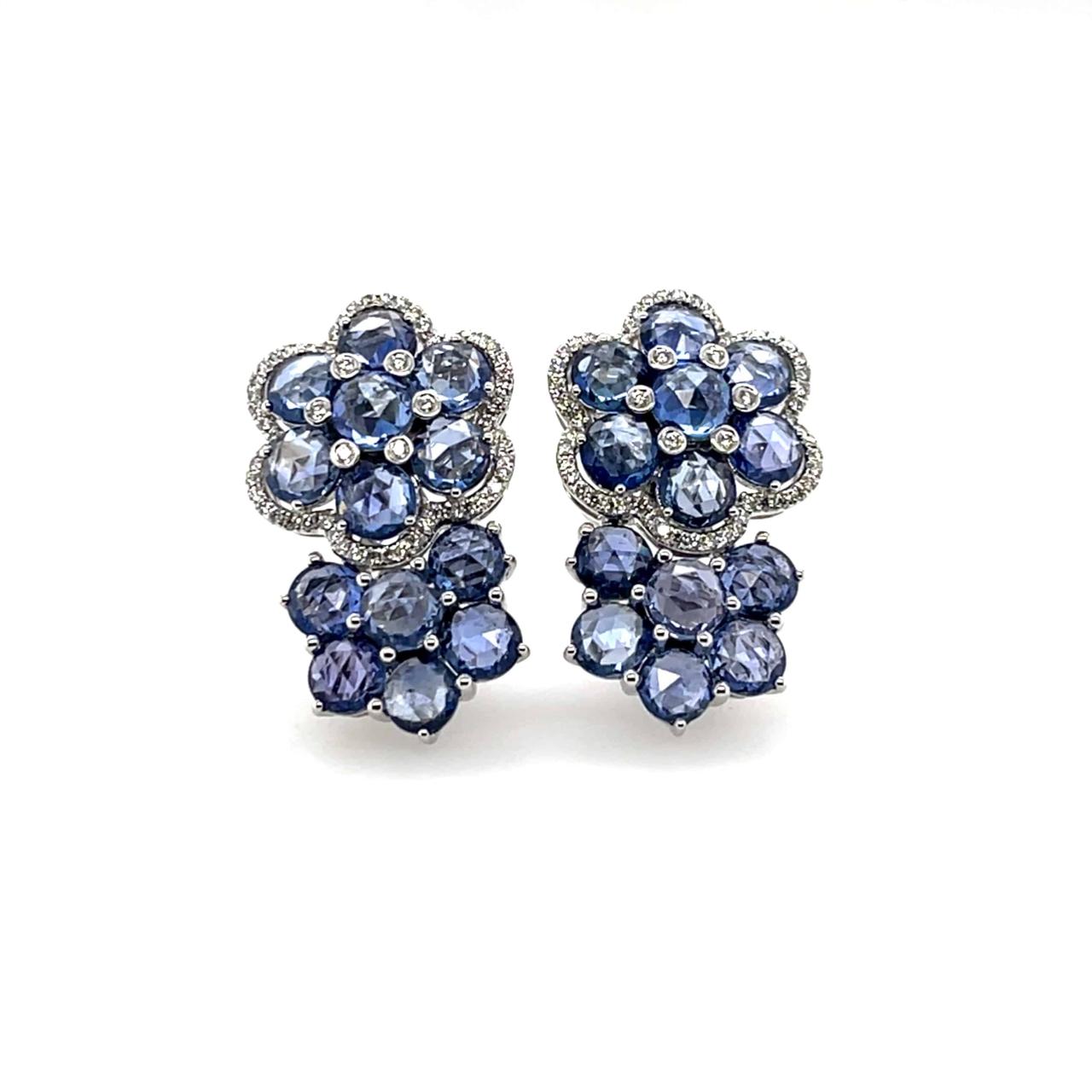 Sapphire & Diamond Floral Earrings - K.S. Sze & Sons