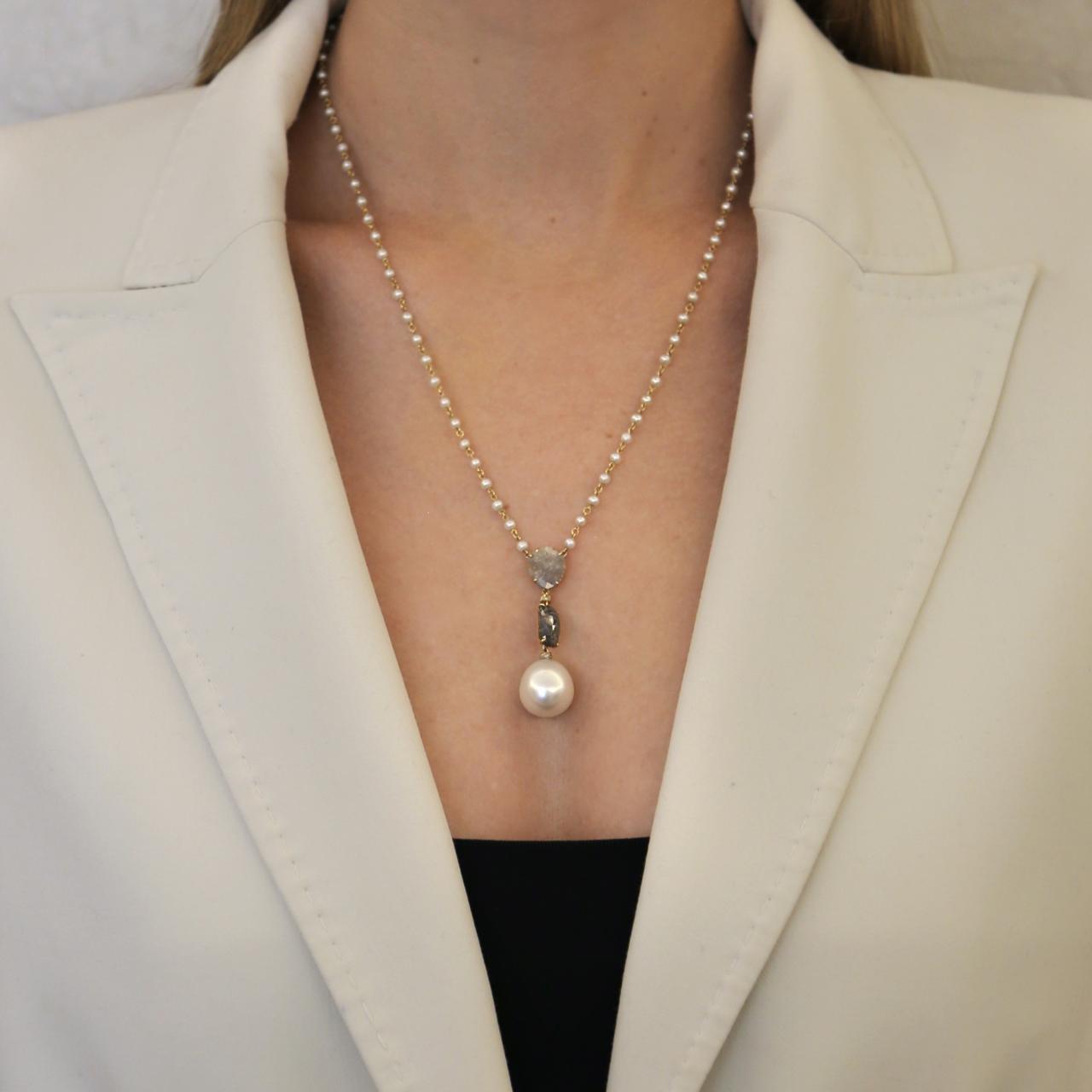 South Sea Pearl & Flat Diamond Necklace