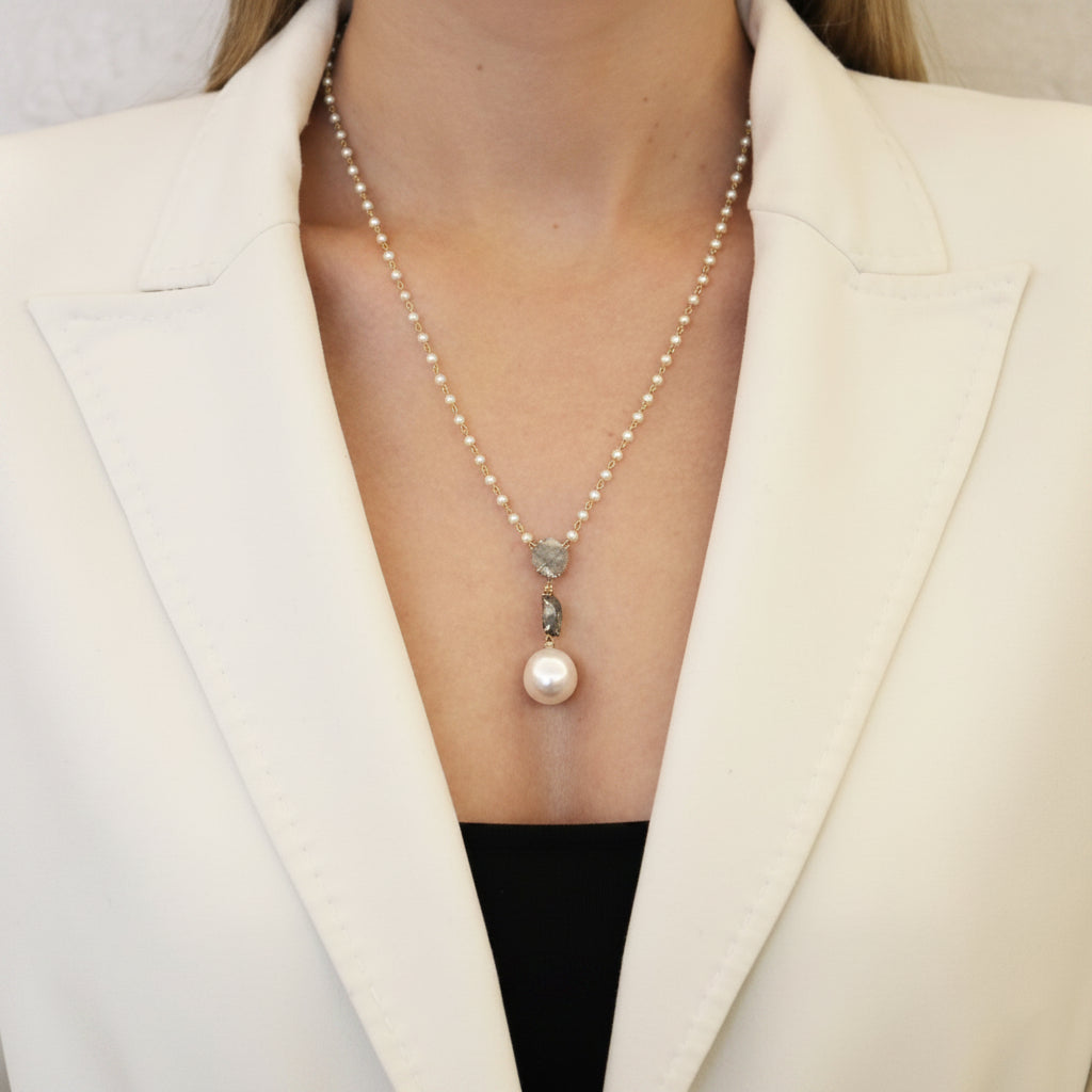 South Sea Pearl & Flat Diamond Necklace - K.S. Sze & Sons