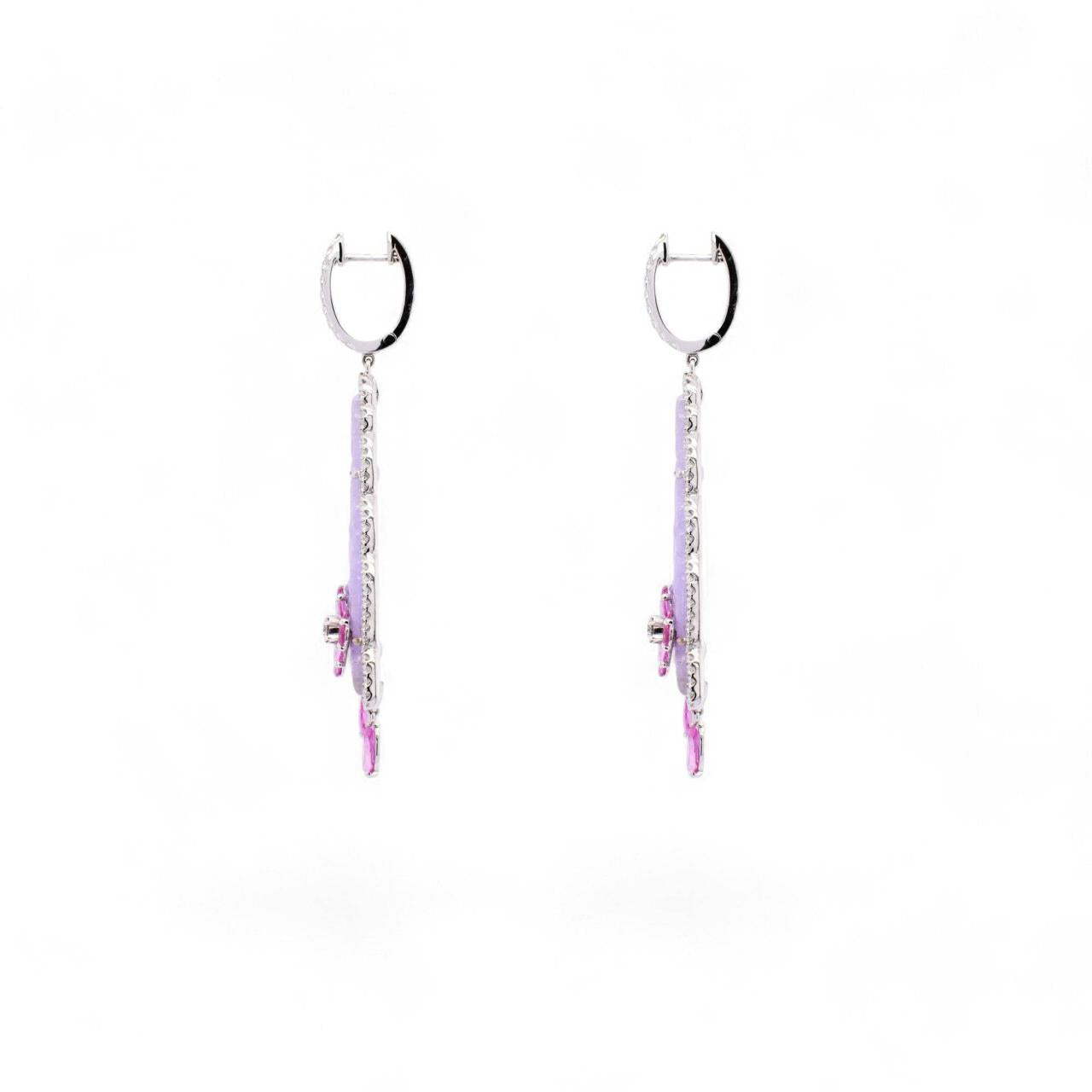 Lavender Jade, Pink Sapphire & Diamond Earrings - K.S. Sze & Sons