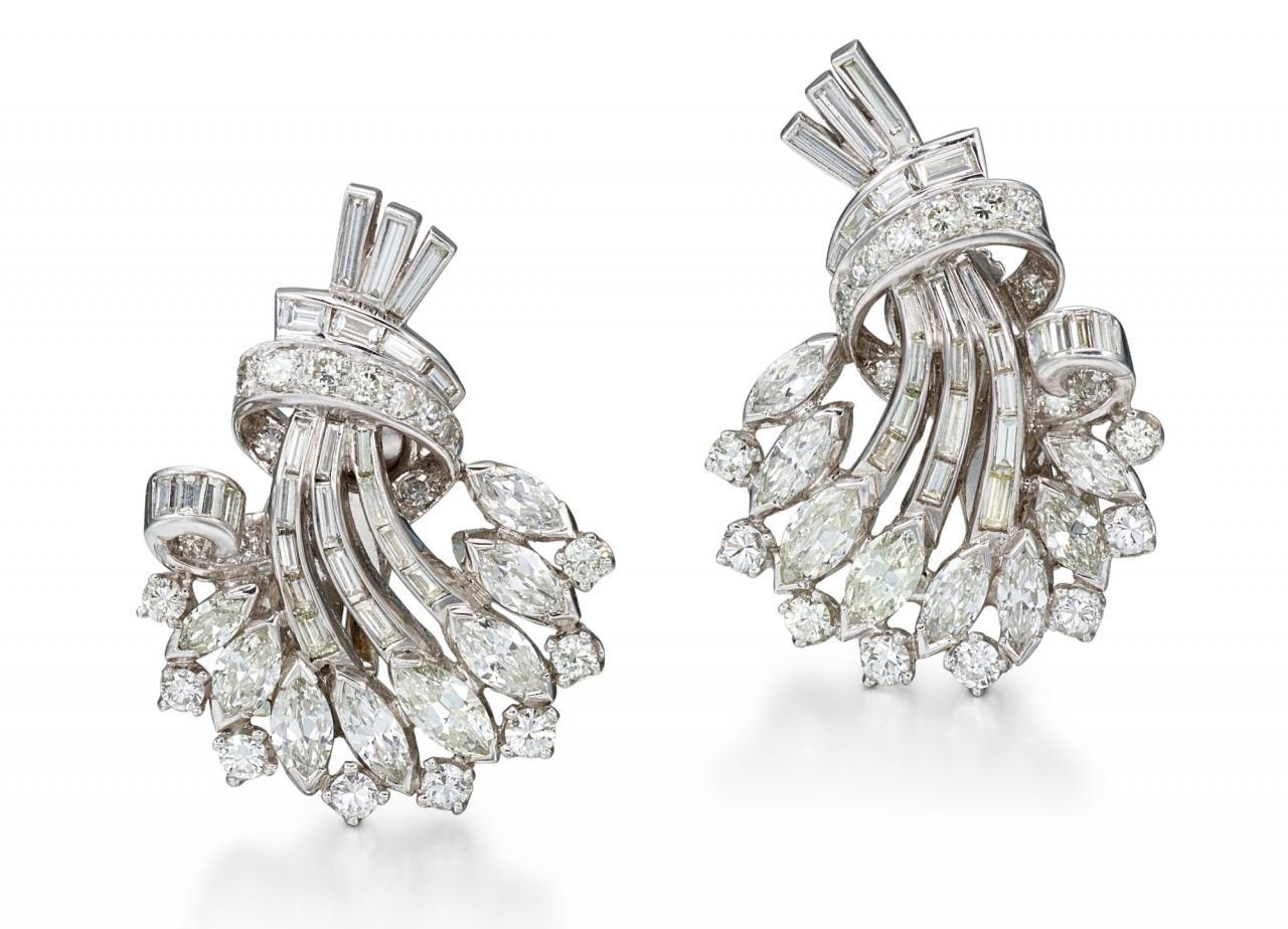 Platinum & White Gold Diamond Earrings - K.S. Sze & Sons