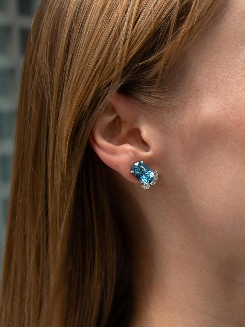 Aqumarine & White Diamond Earrings