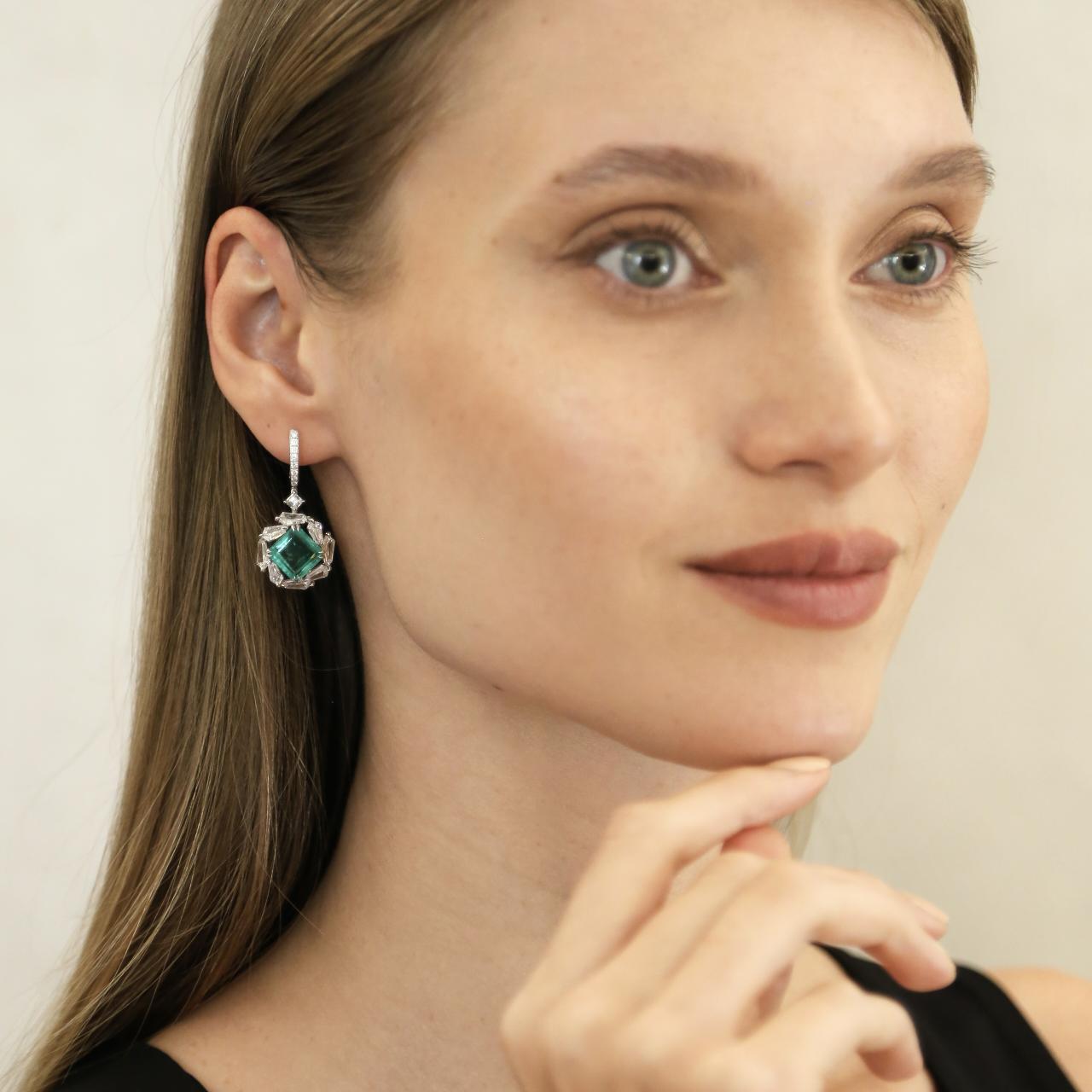 Fancy Emerald Diamond Earrings - K.S. Sze & Sons