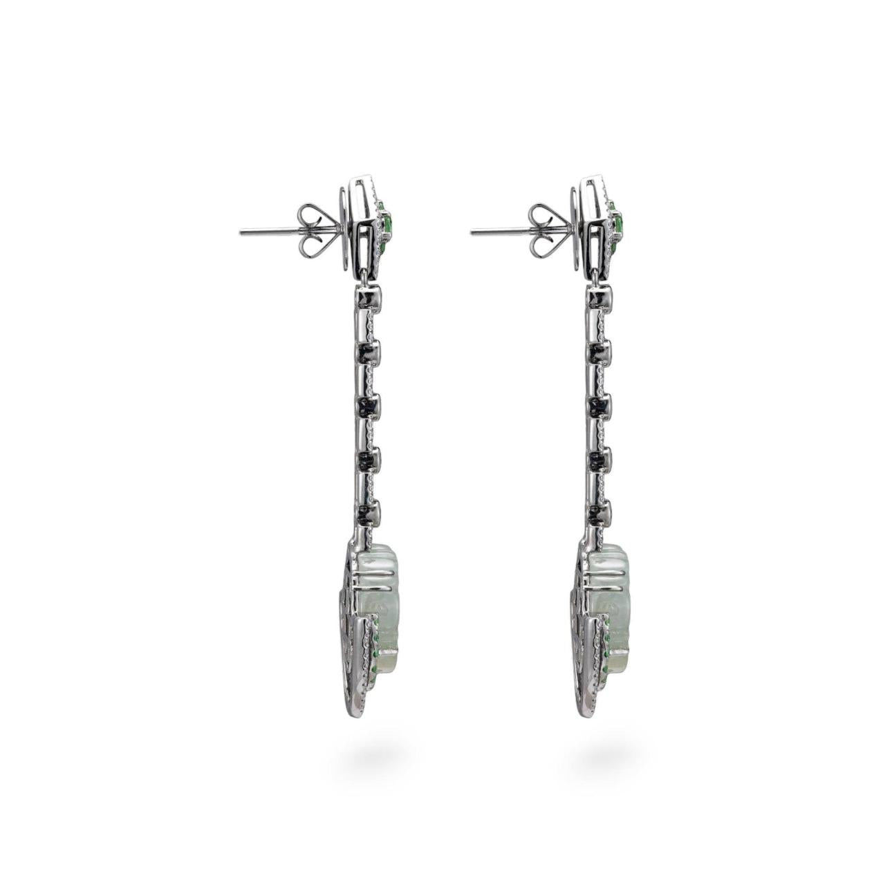 Jade Carving Earrings with Green Garnet & Diamond - K.S. Sze & Sons