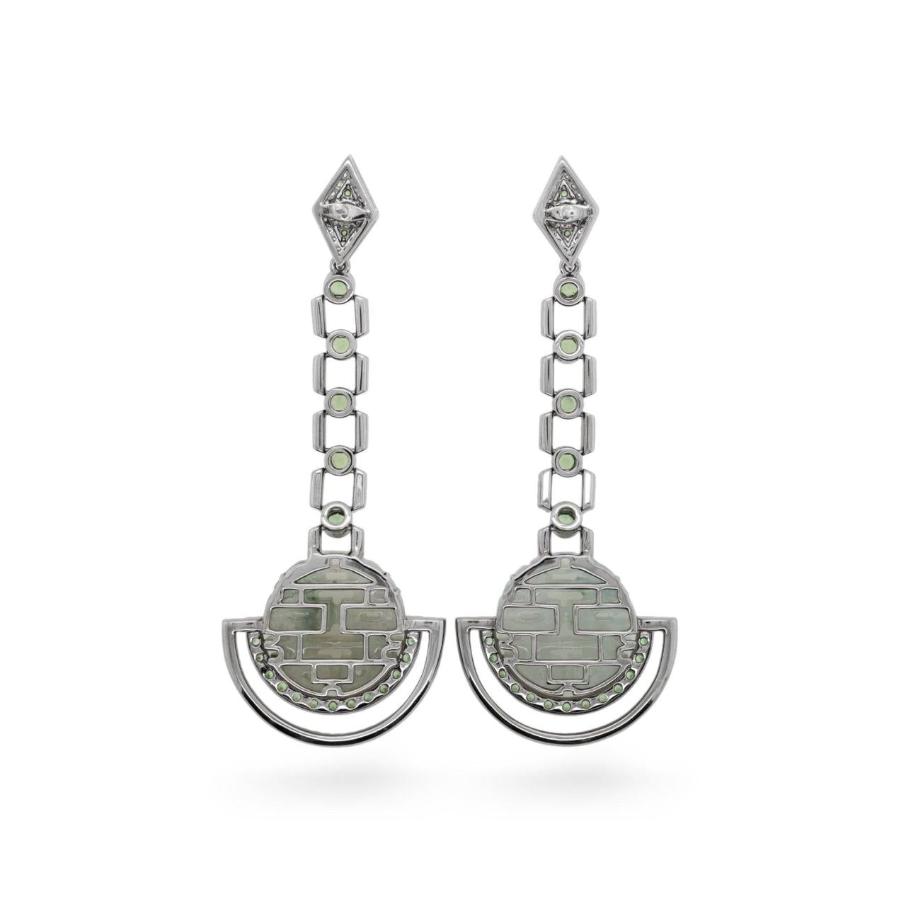Jade Carving Earrings with Green Garnet & Diamond - K.S. Sze & Sons