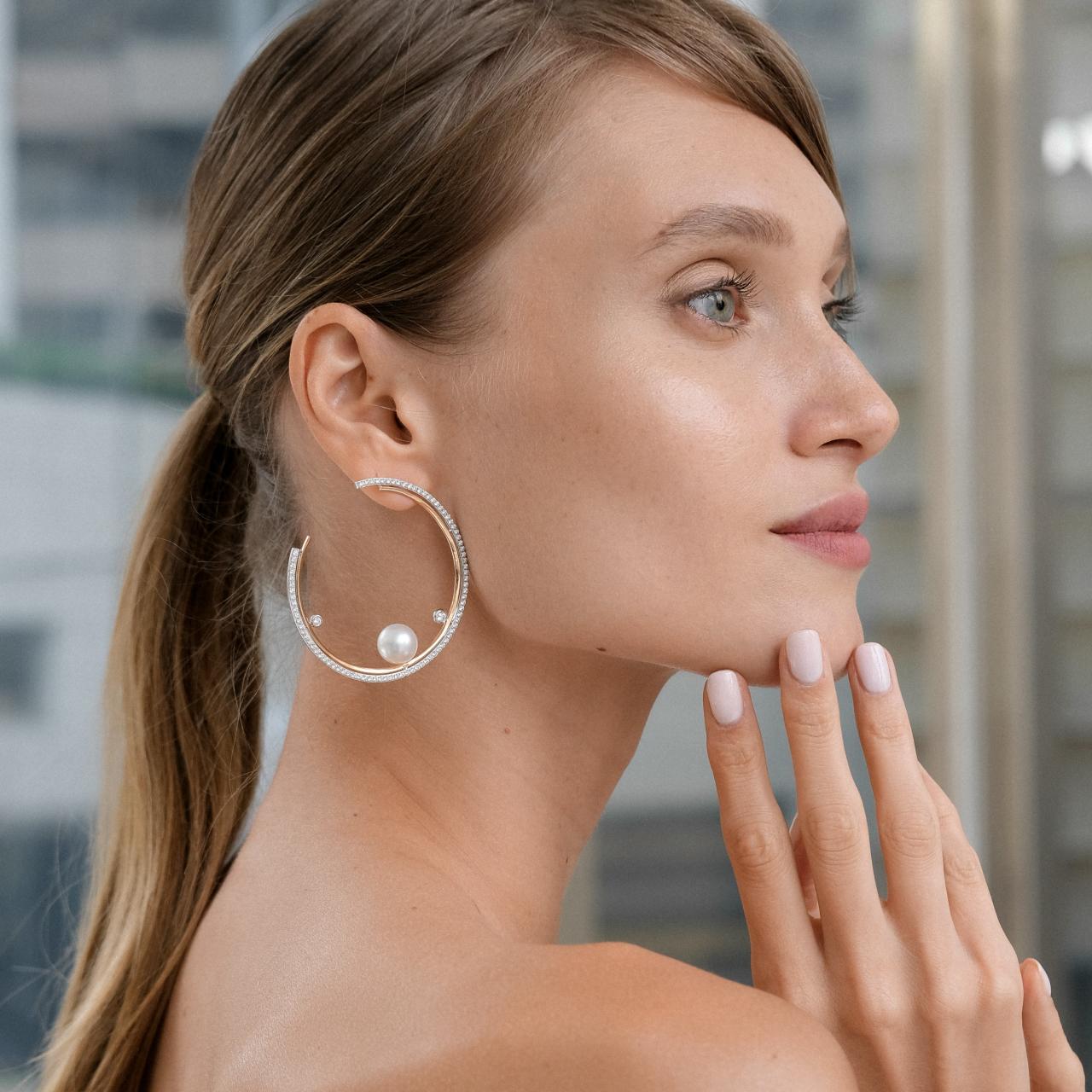 Pearl on Diamond Hoop - K.S. Sze & Sons