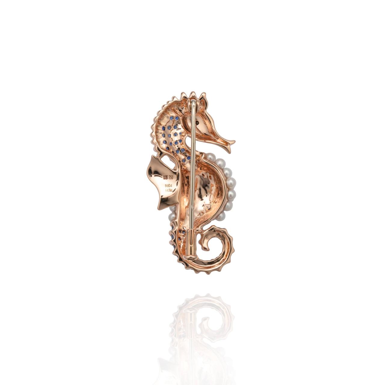 Freshwater Pearl, Sapphire & Diamond Seahorse Brooch - K.S. Sze & Sons