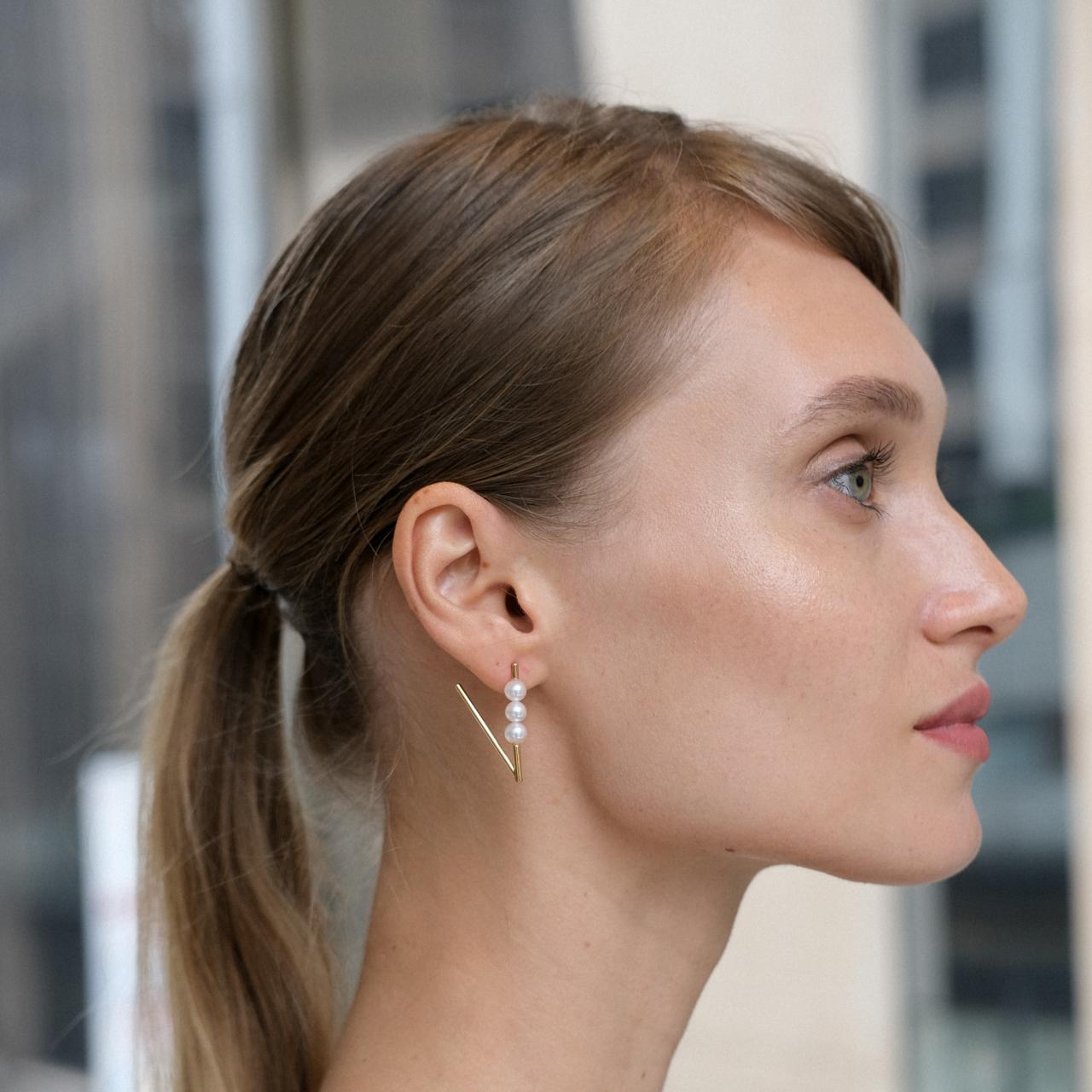 Triplet Pearl "V" Earrings