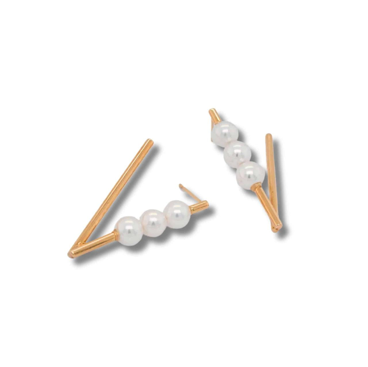 Triplet Pearl "V" Earrings - K.S. Sze & Sons