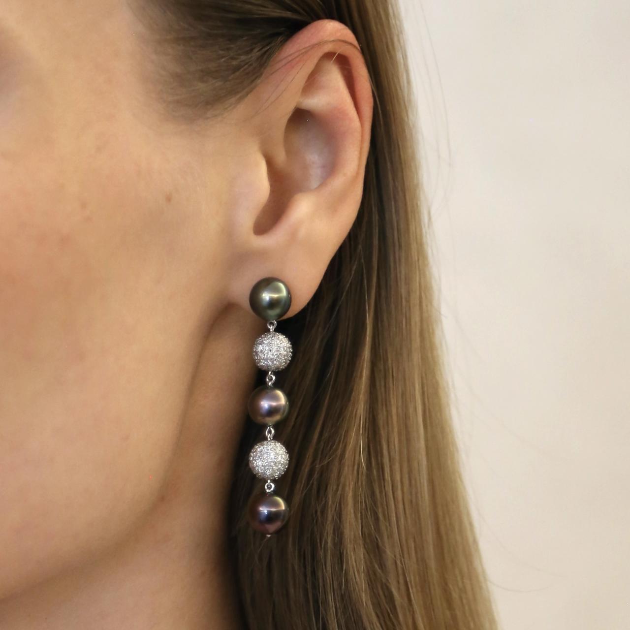 Tahitian South Sea Pearl & Diamond Earrings - K.S. Sze & Sons