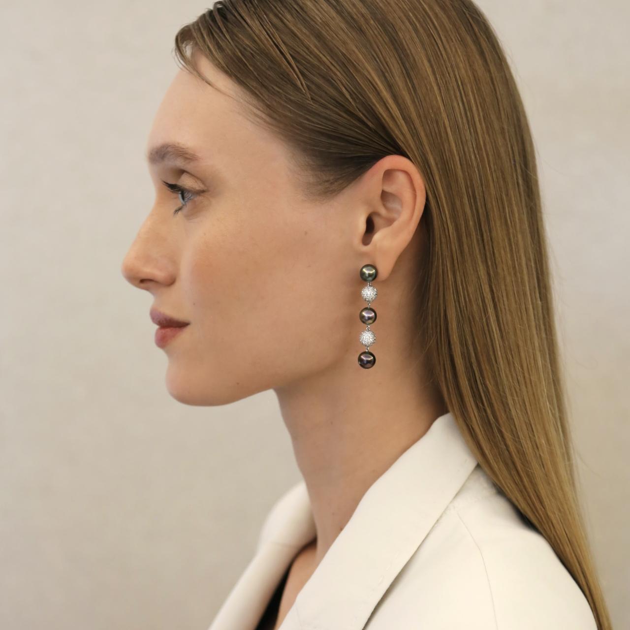 Tahitian South Sea Pearl & Diamond Earrings - K.S. Sze & Sons