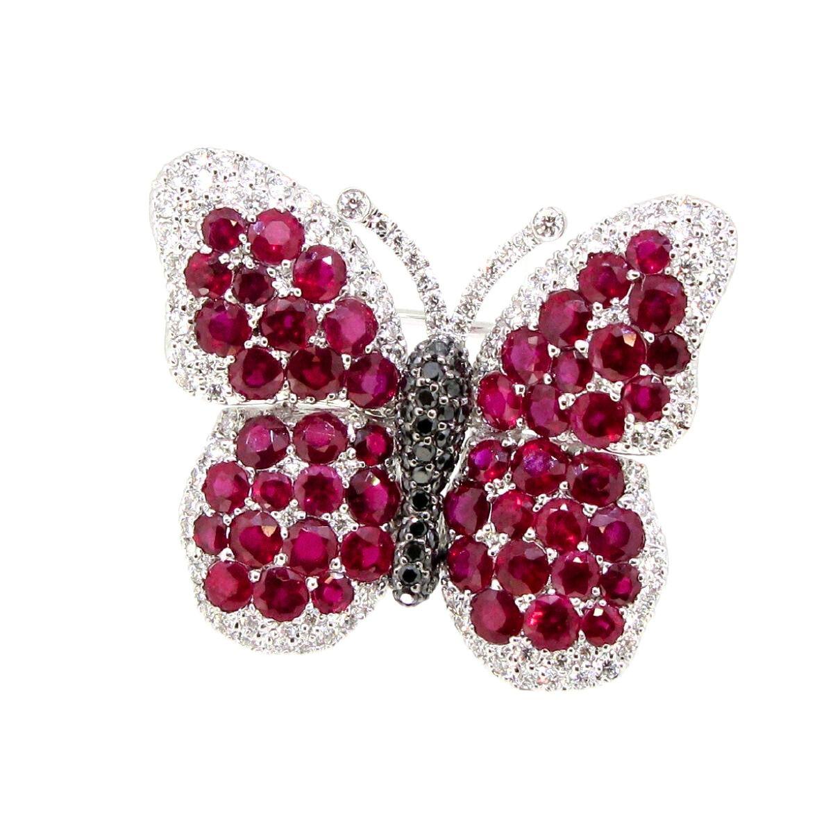 Ruby & Diamond Butterfly Brooch - K.S. Sze & Sons
