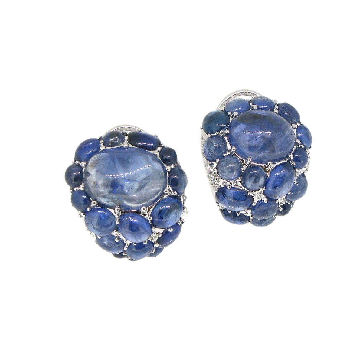 Cabochon Sapphire & Diamond Earrings - K.S. Sze & Sons
