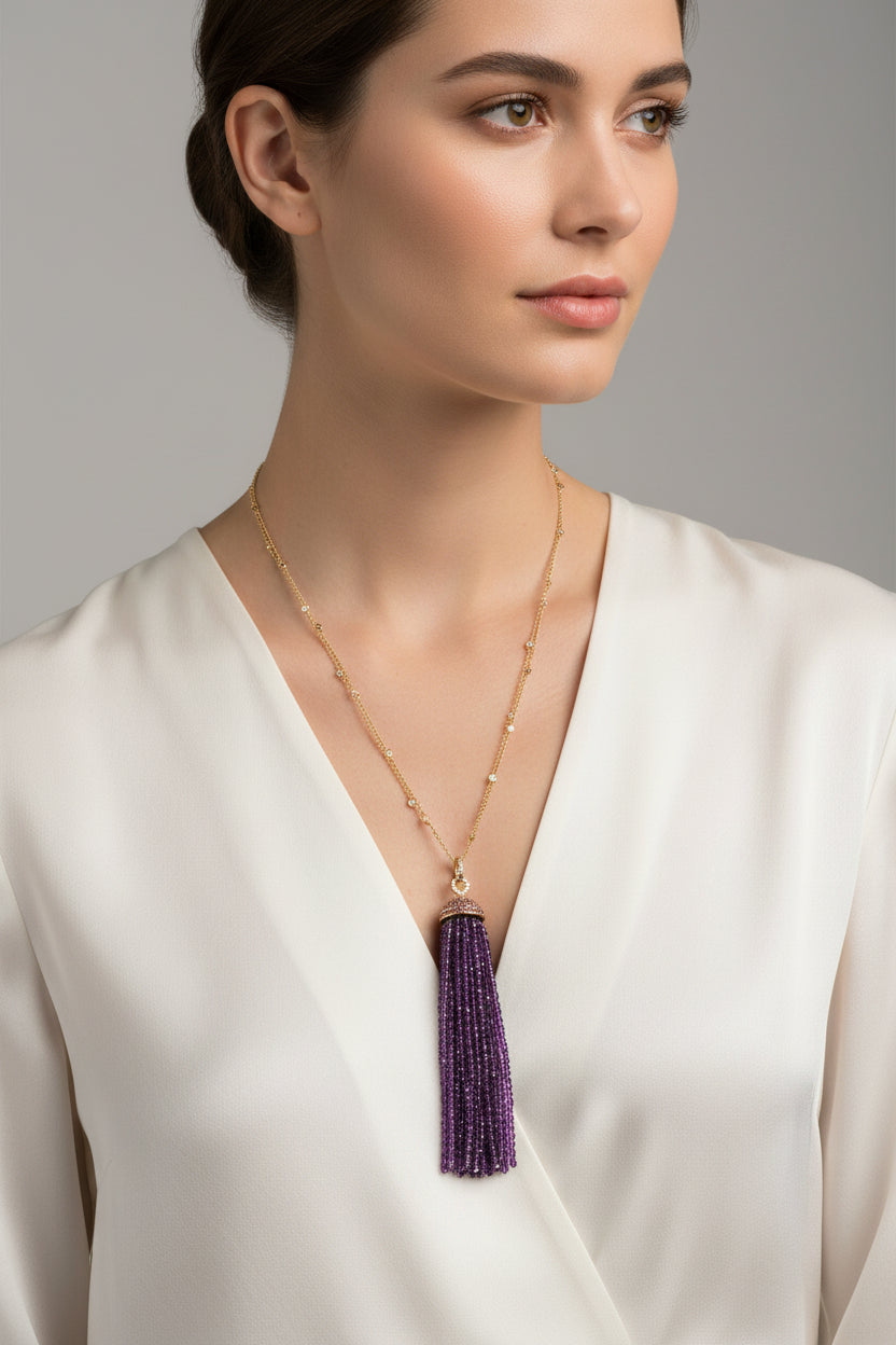 Amethyst & Diamond Tassel Pendant