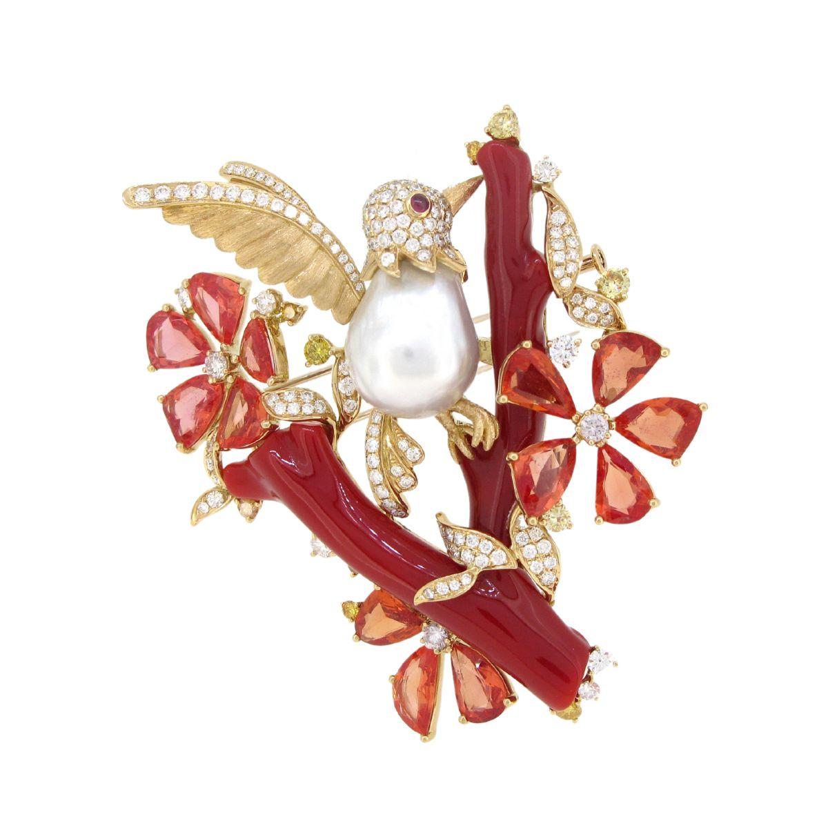 Landscape Coral Pearl Brooch - K.S. Sze & Sons