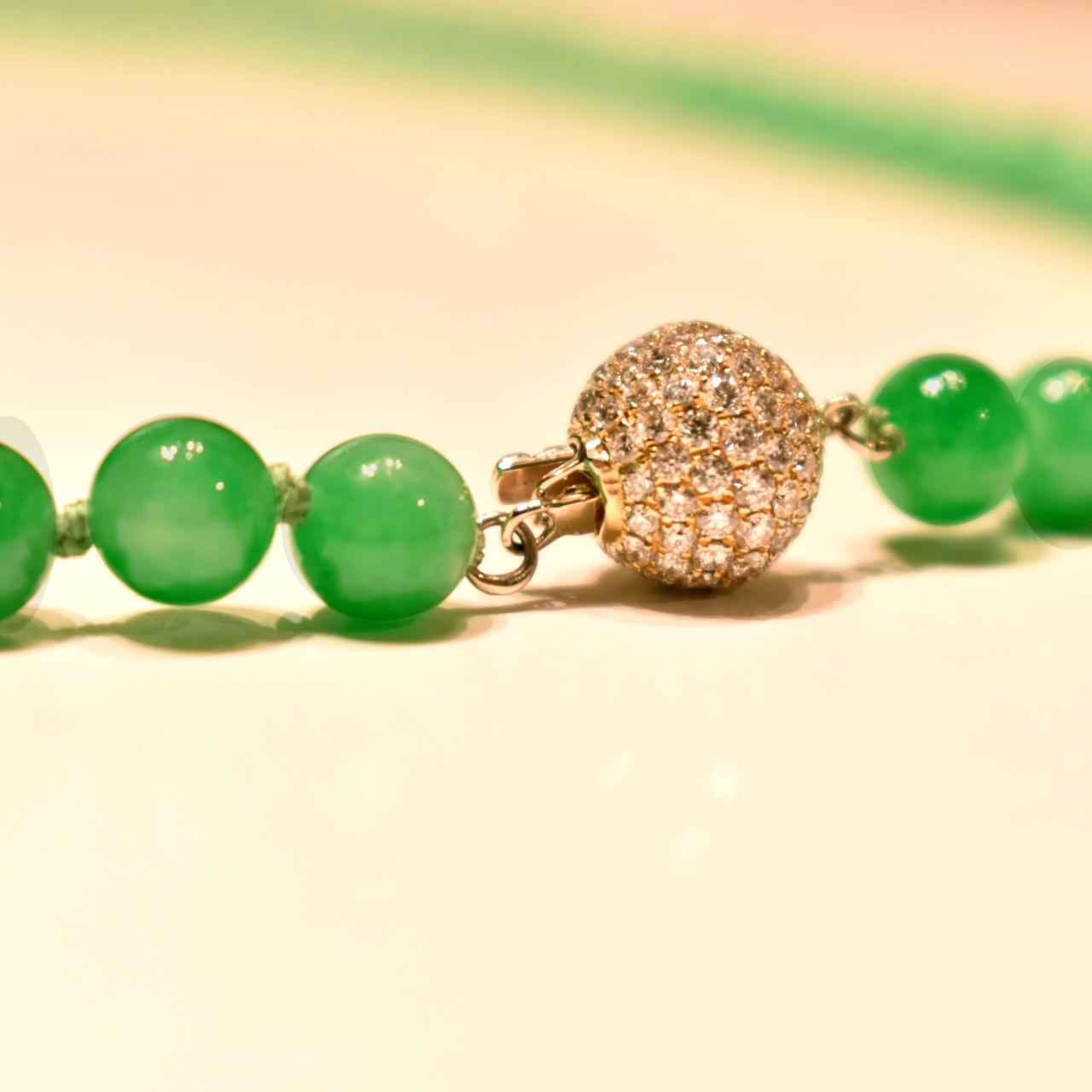 Jade Beads Necklace with Diamond Clasp - K.S. Sze & Sons