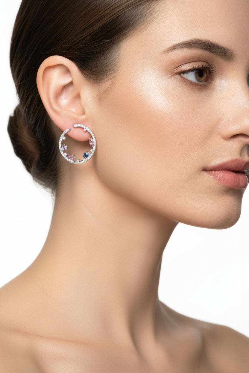 Multicolored Sapphire & Diamond Earrings