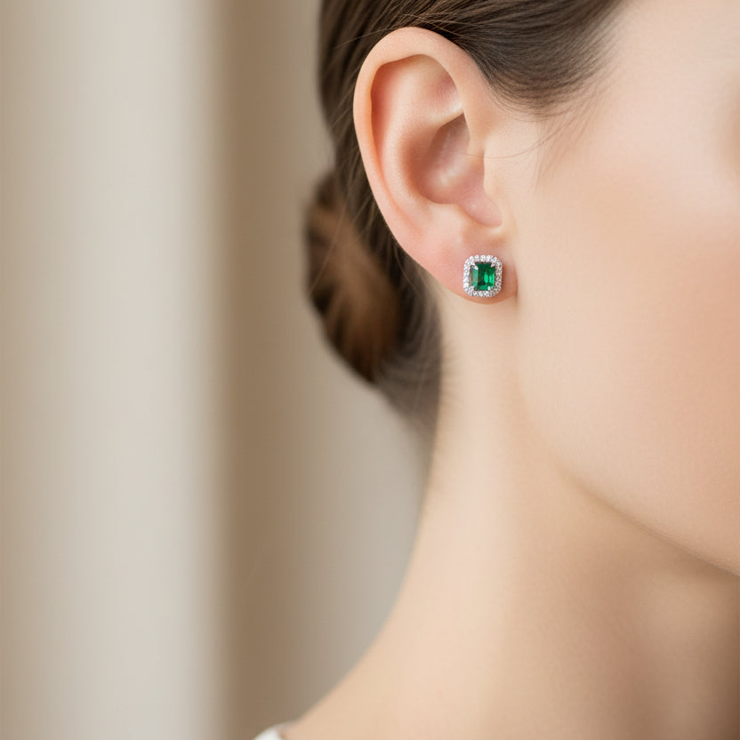 Emerald & Diamond Earrings ( AGL Cert )