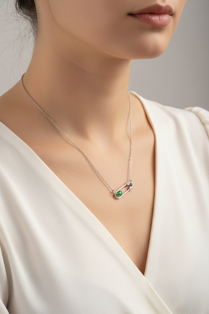 Jade Diamond Pin Necklace