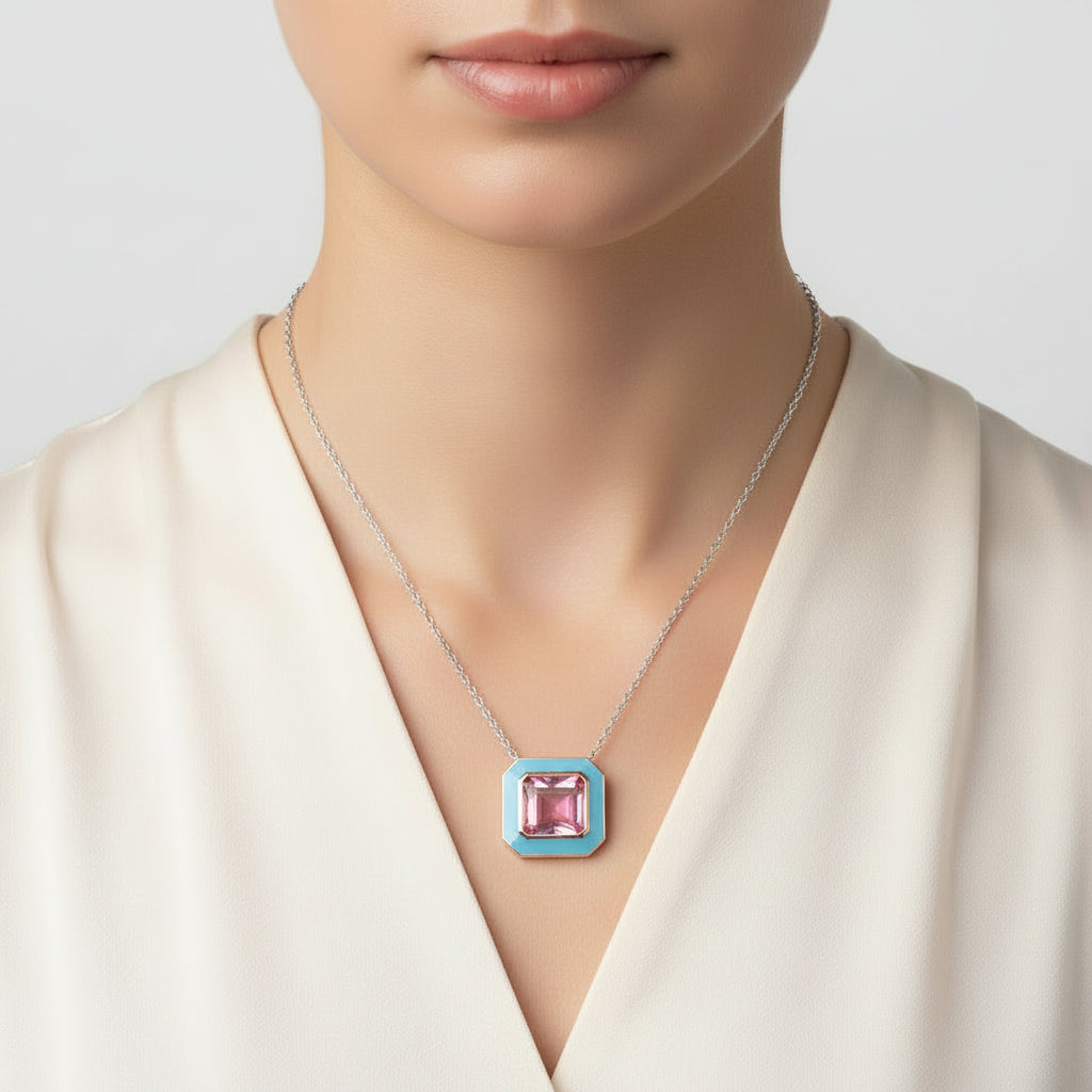 Pink Tourmaline Enamel Necklace