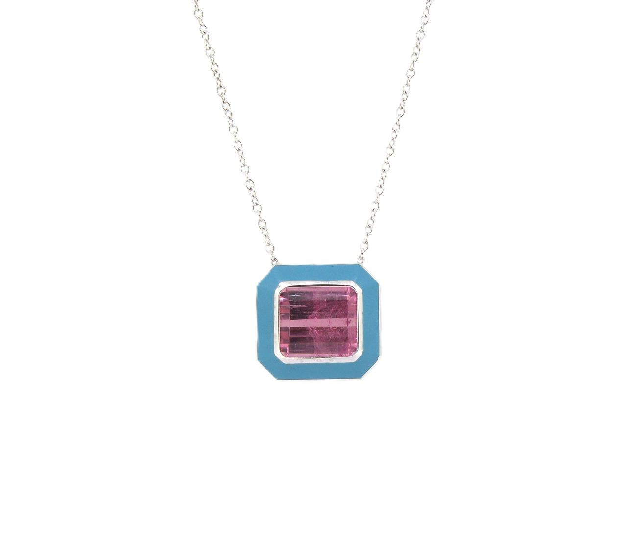 Pink Tourmaline Enamel Necklace
