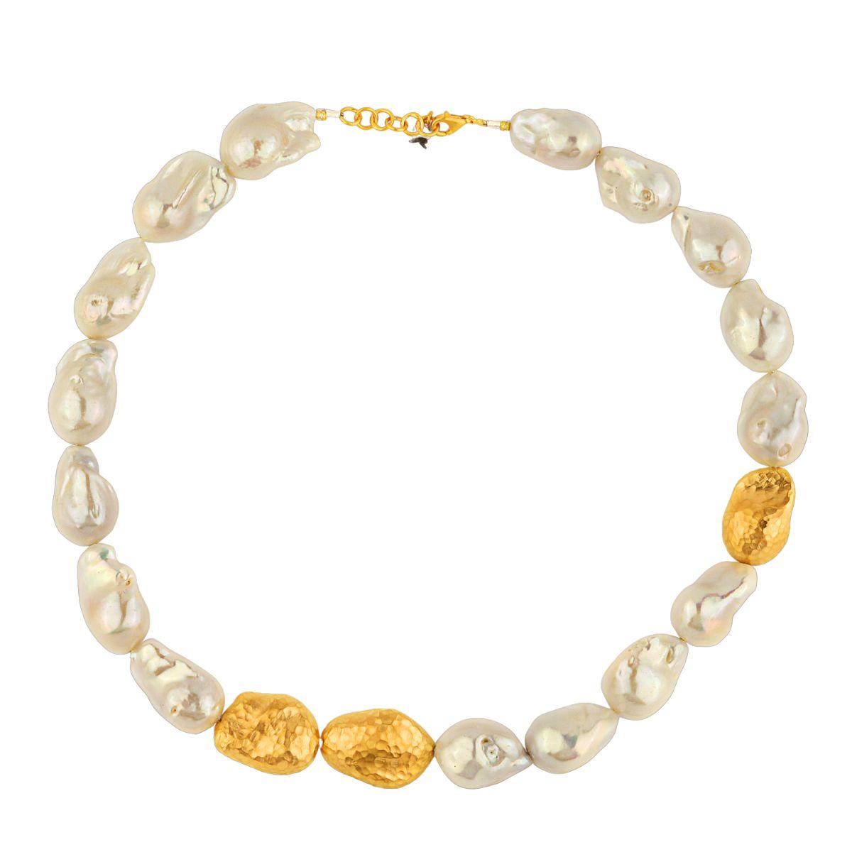 Fresh Water Pearl, Gold Nugget Fusion Necklace - K.S. Sze & Sons
