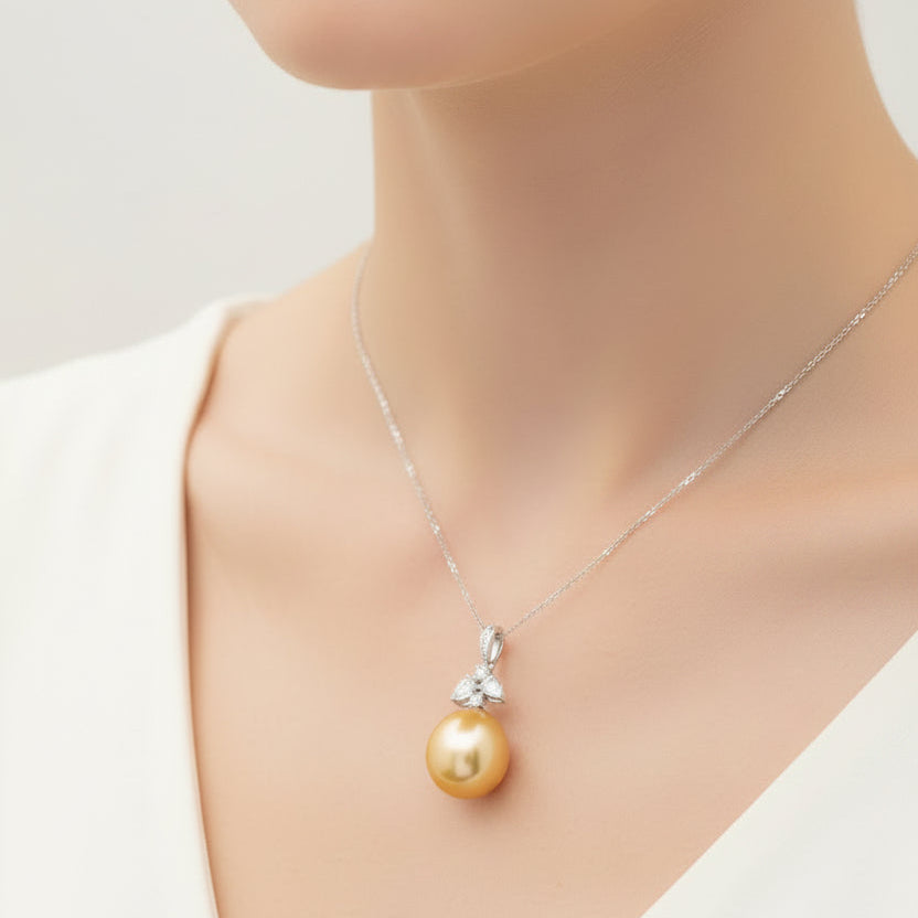 Golden South Sea Pearl & Diamond Pendant - K.S. Sze & Sons