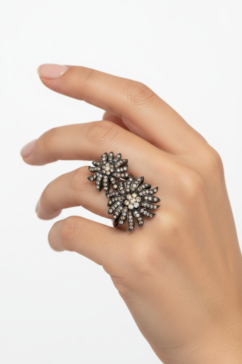 Color Diamond Floral Ring
