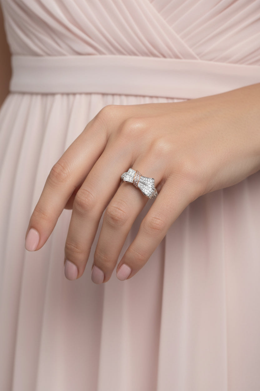 Pink & White Ribbon Diamond Ring