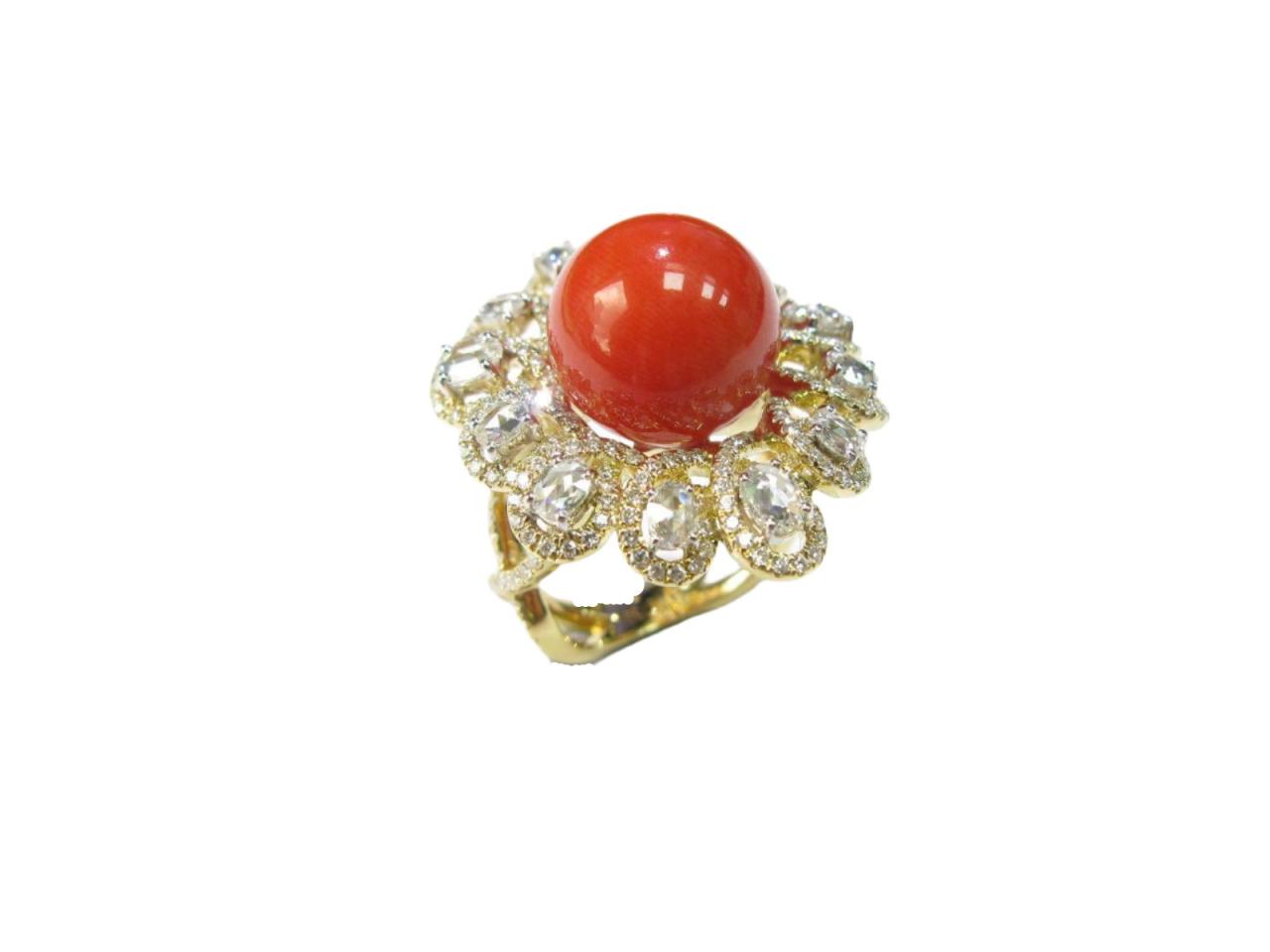 Coral & Diamond Ring - K.S. Sze & Sons
