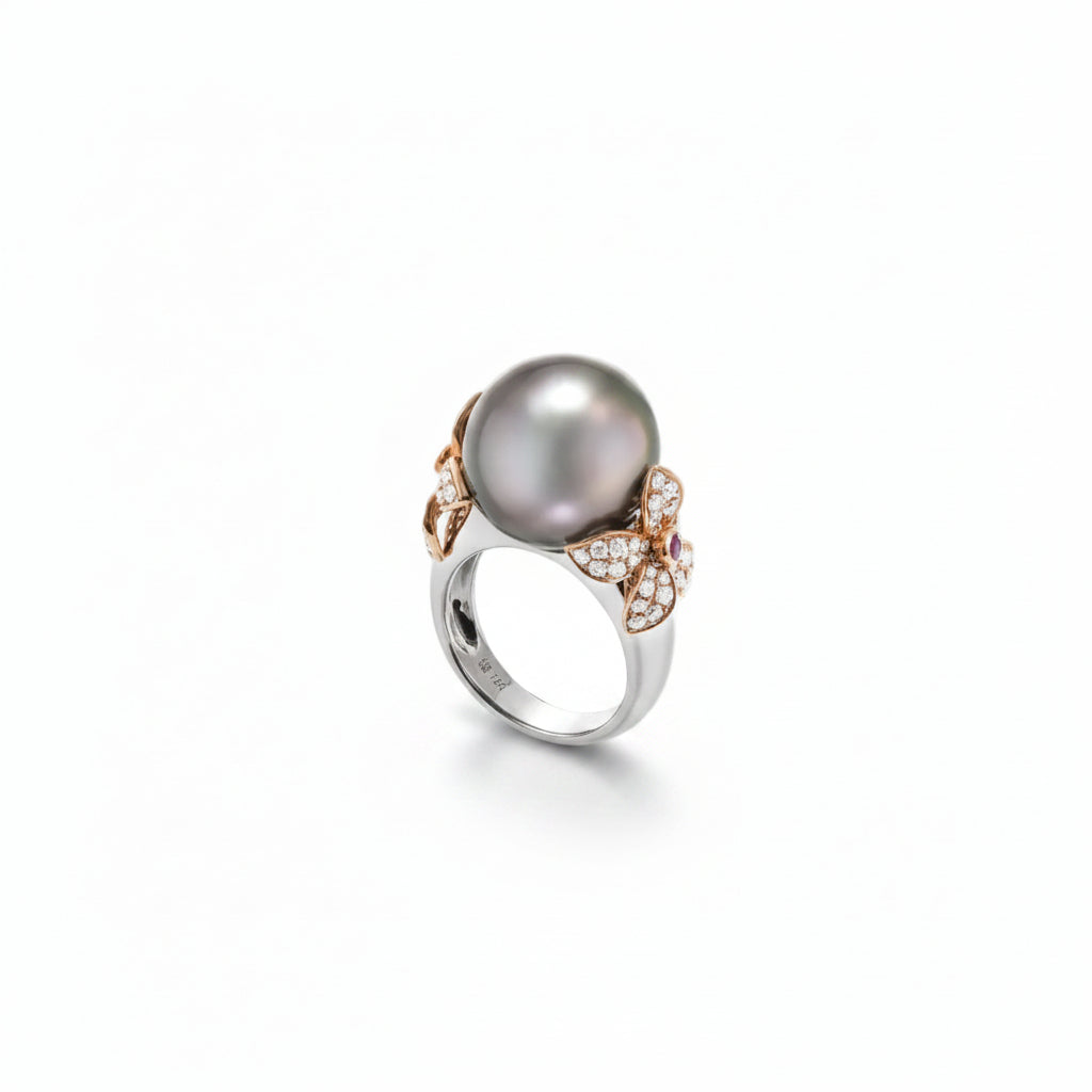 Tahitian South Sea Pearl, Diamond & Ruby Ring - K.S. Sze & Sons