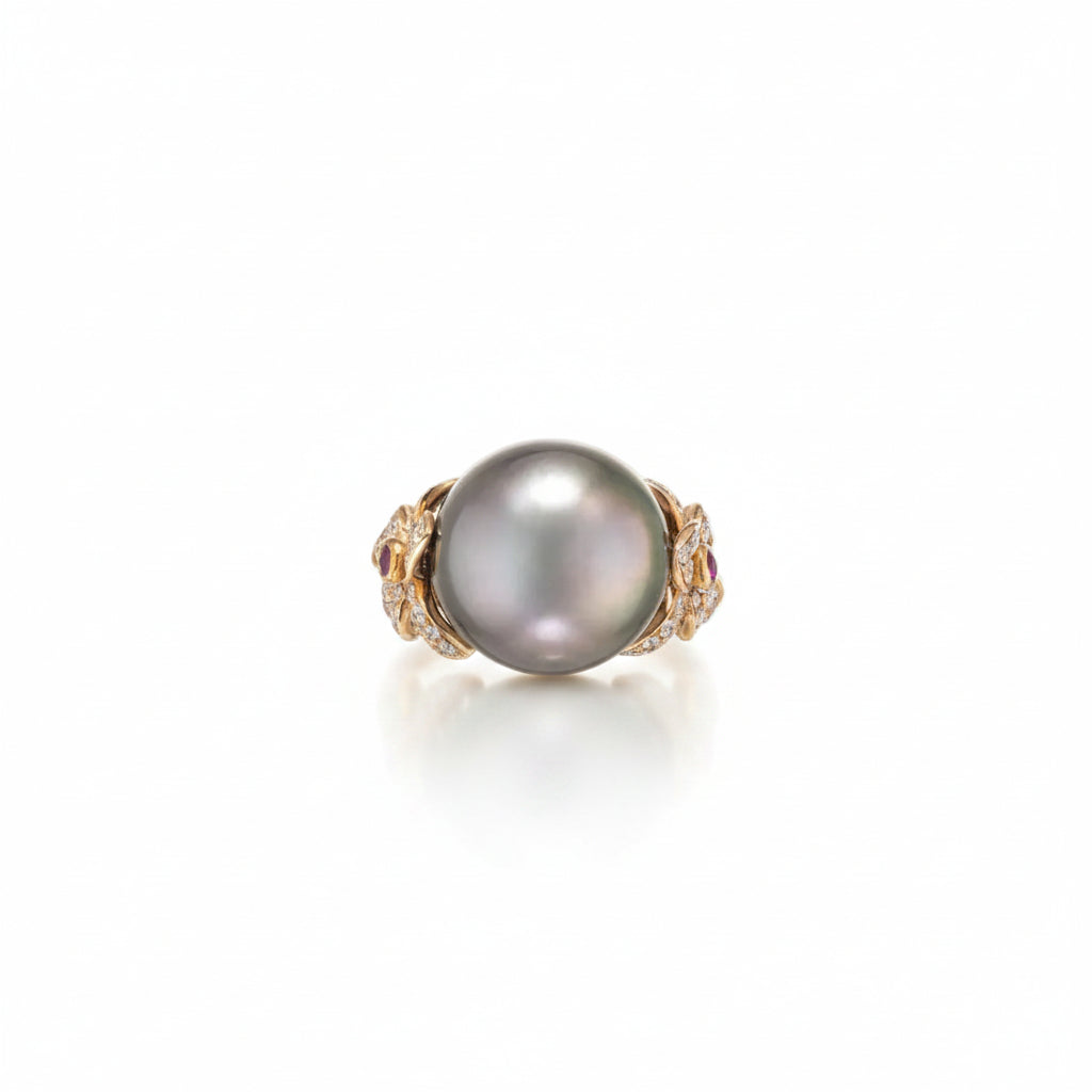 Tahitian South Sea Pearl, Diamond & Ruby Ring - K.S. Sze & Sons