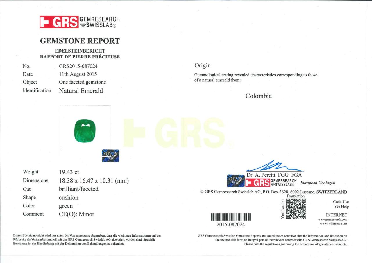 Cushion-Shaped Emerald & Diamond Ring (GRS Certificate) - K.S. Sze & Sons