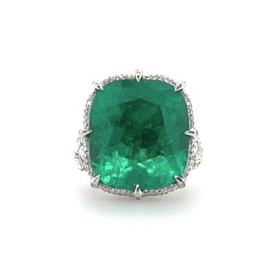 Cushion-Shaped Emerald & Diamond Ring (GRS Certificate) - K.S. Sze & Sons