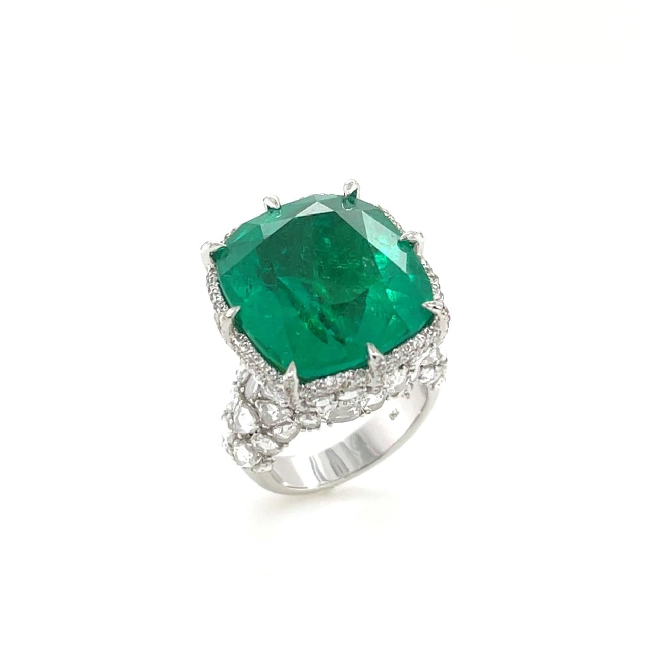 Cushion-Shaped Emerald & Diamond Ring (GRS Certificate) - K.S. Sze & Sons