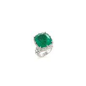 Cushion-Shaped Emerald & Diamond Ring (GRS Certificate) - K.S. Sze & Sons