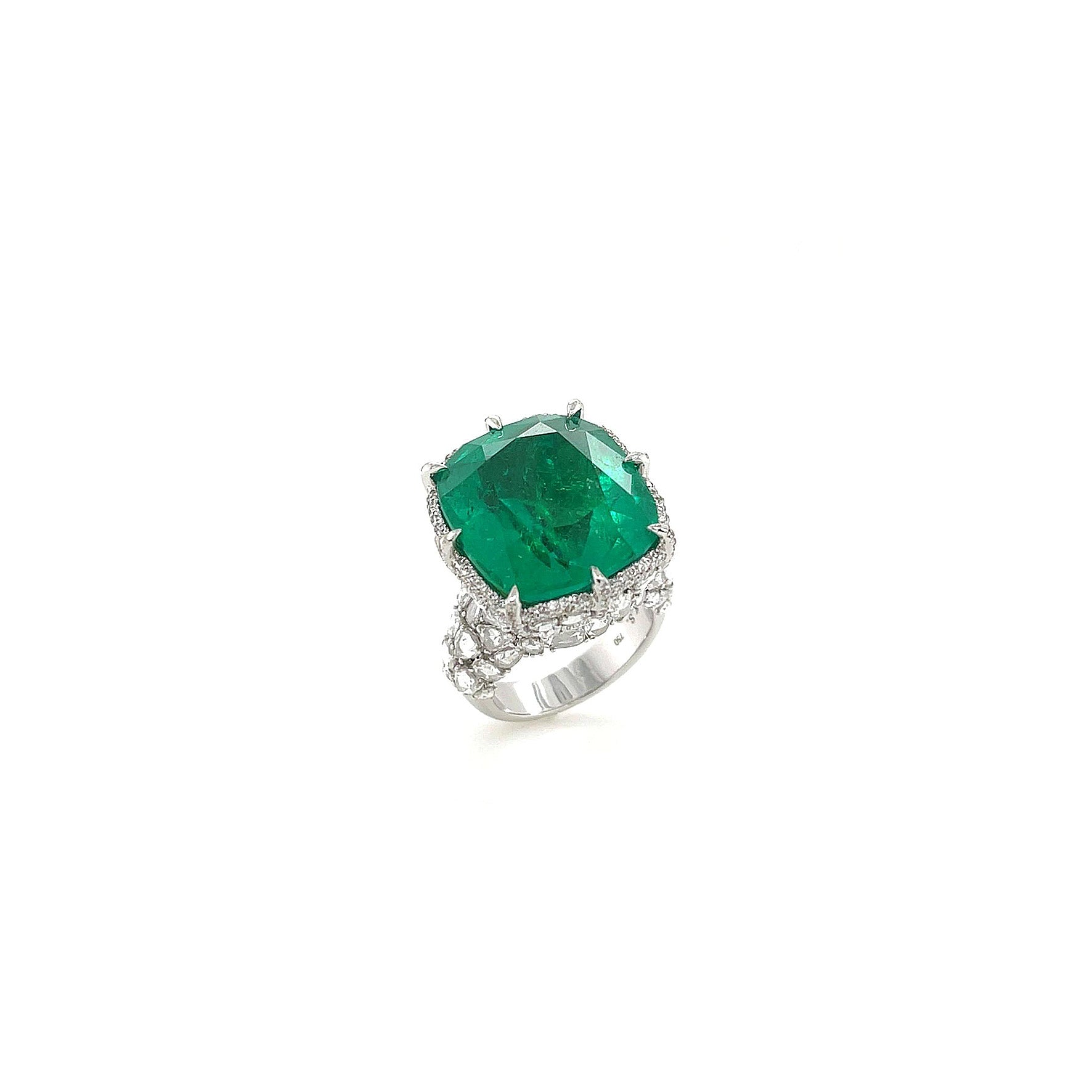 Cushion-Shaped Emerald & Diamond Ring (GRS Certificate) - K.S. Sze & Sons