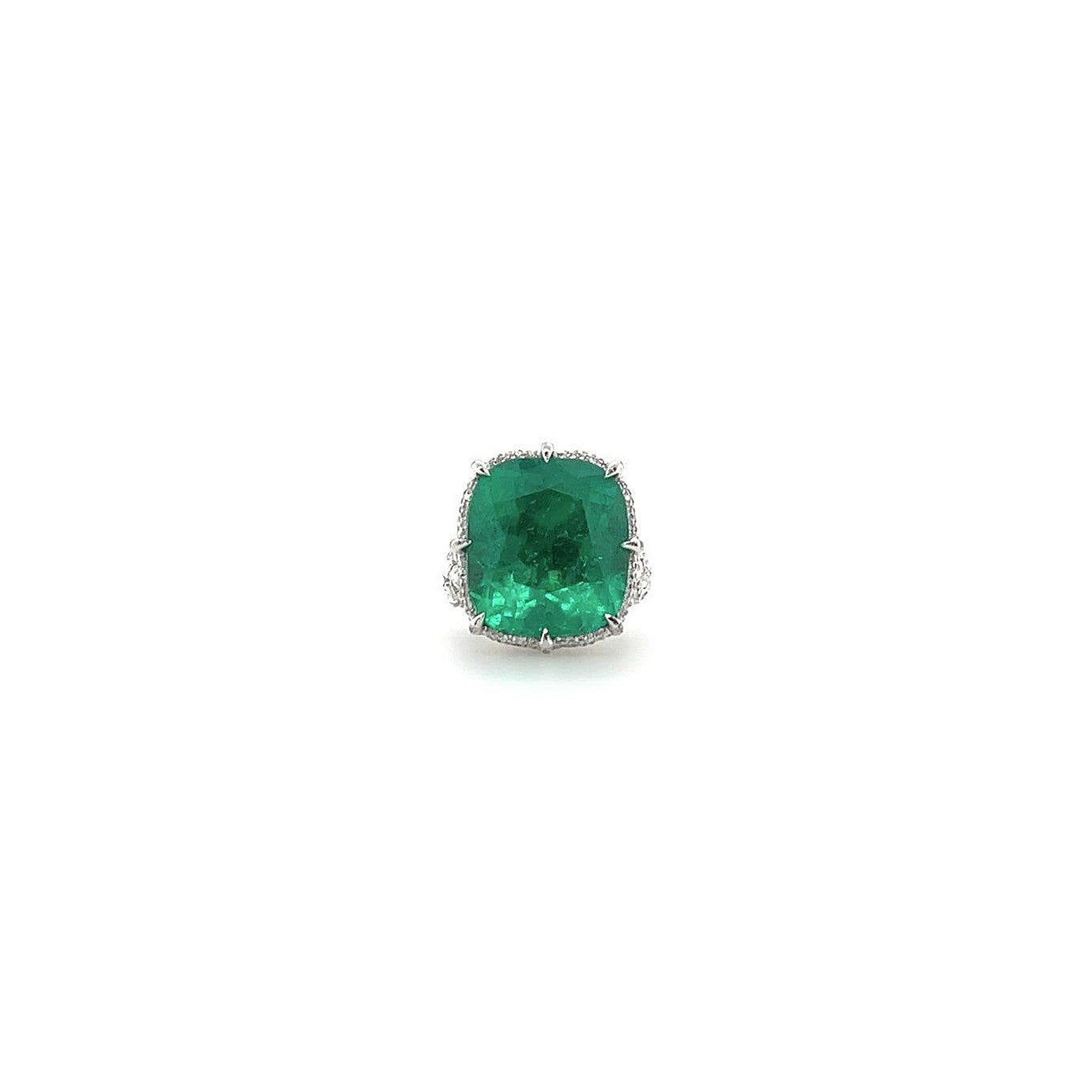 Cushion-Shaped Emerald & Diamond Ring (GRS Certificate) - K.S. Sze & Sons