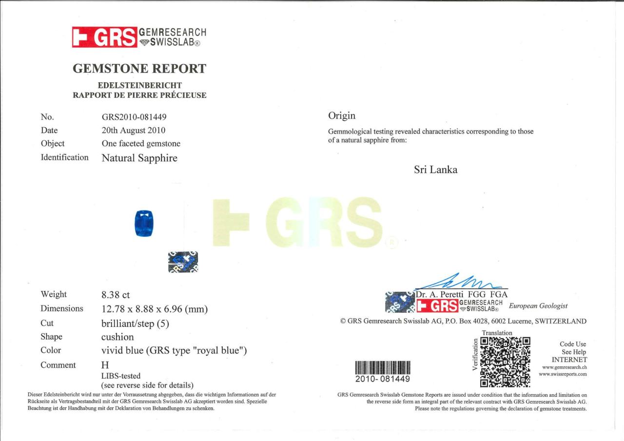 Cushion-Shaped Royal Blue Sapphire & Diamond Ring (GRS Certificate) - K.S. Sze & Sons