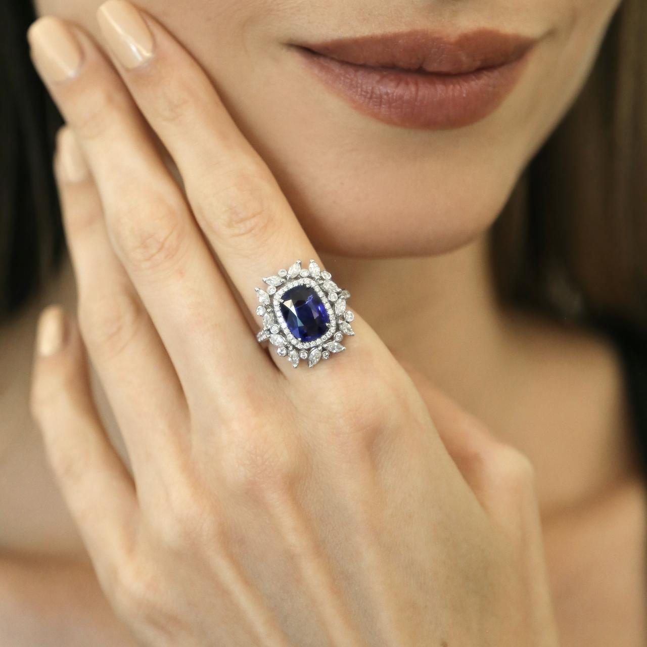 Oval-Shaped Royal Blue Sapphire & Diamond Ring (GRS Certificate) - K.S. Sze & Sons