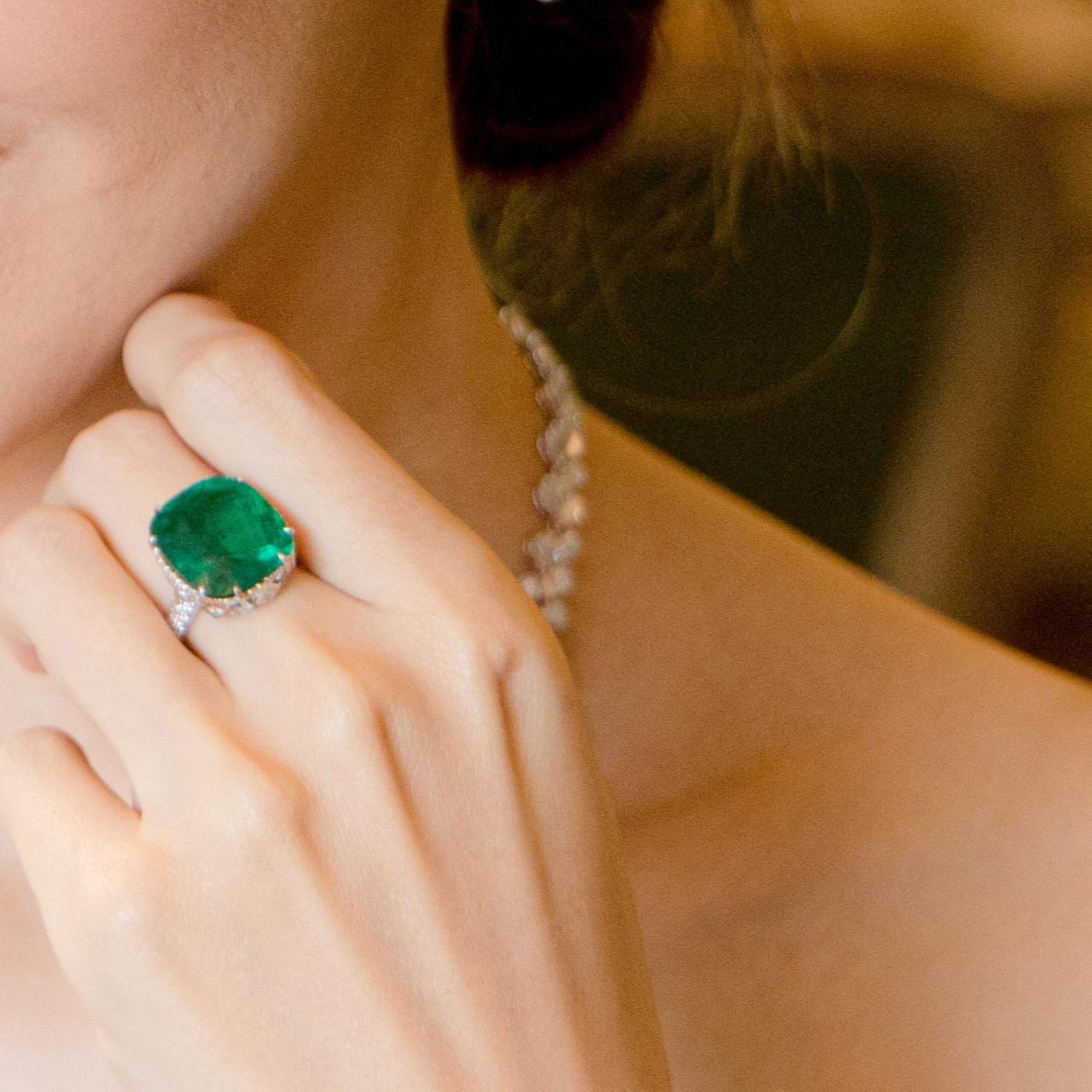 Emerald & Diamond Ring (GRS Certificate) - K.S. Sze & Sons