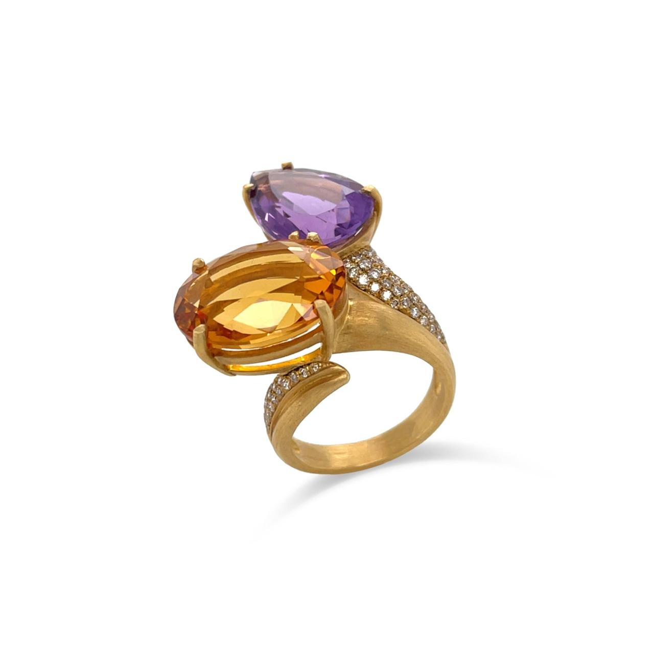 Amethyst, Citrine & Brown Diamond Ring - K.S. Sze & Sons