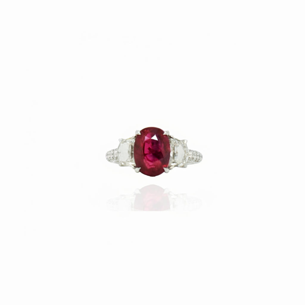 Oval-Shaped Unheated Ruby & Diamond Ring (GRS Certificate) - K.S. Sze & Sons